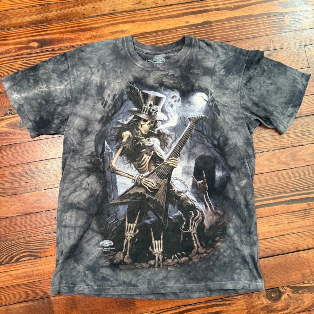 Vintage Skulbone Size Large Skull Bone Guitarist Tie Dye Graphic T-Shirt Men's